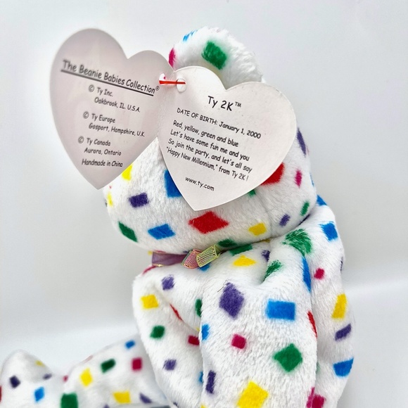 TY "Ty 2k" Bear Beanie Baby, New Years Eve Bear - Picture 3 of 7